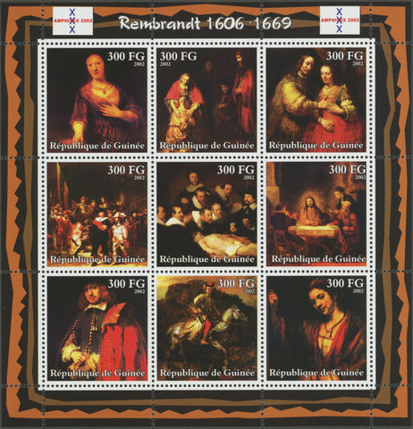 Rembrandt, Art, Painting, Souvenir Sheet of 9 stamps, Mint NH.