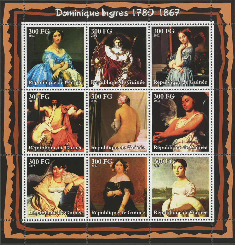 Jean-Auguste-Dominique Ingres , Art, Painting, Souvenir Sheet of 9 stamp