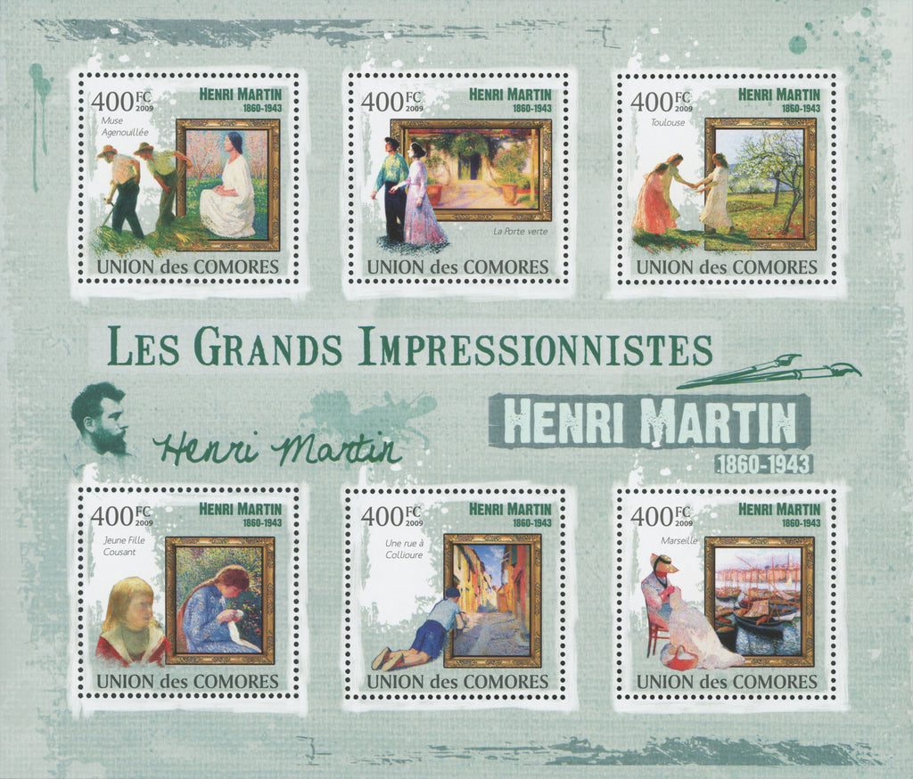 Painting, Art, Impressionism, Henry Martin, Souvenir Sheet of 6 stamps MNH