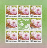 Flowers, The Peonies, nature, Imperforate souvenir sheet of 8 stamps, MNH