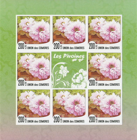 Flowers, The Peonies, nature, Imperforate souvenir sheet of 8 stamps, MNH