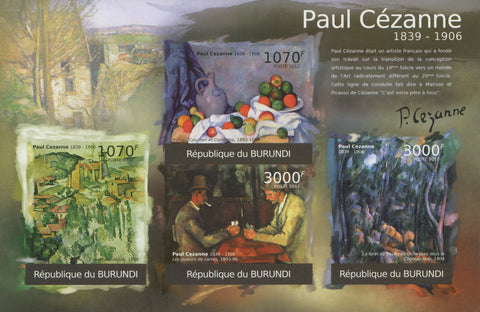 Famous Painter Paul Cezanne Imperforated Sov. Sheet of 4 Stamps MNH