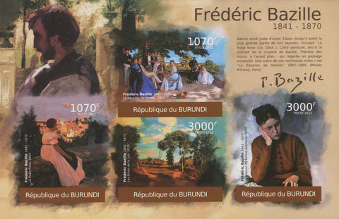 Famous Painter Frederic Bazille Imperforated Sov. Sheet of 4 Stamps MNH