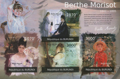 Famous Painter Berthe Morisot Imperforated Sov. Sheet of 4 Stamps MNH