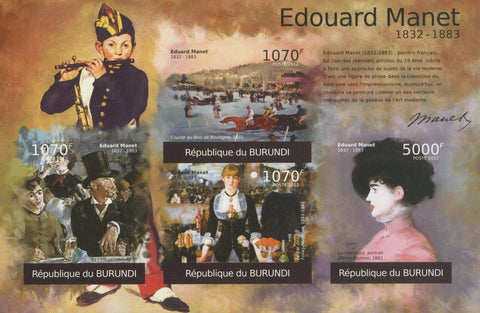 Famous Painter Edouard Manet Imperforated Sov. Sheet of 4 Stamps MNH