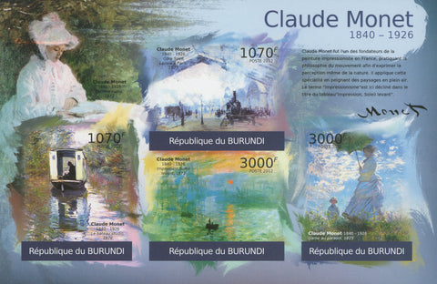 Famous Painter Claude Monet Imperforated Sov. Sheet of 4 Stamps MNH