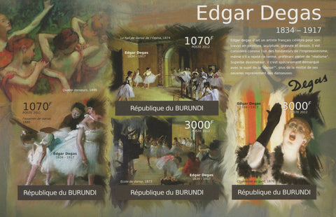 Famous Painter Edgar Degas Imperforated Sov. Sheet of 4 Stamps MNH