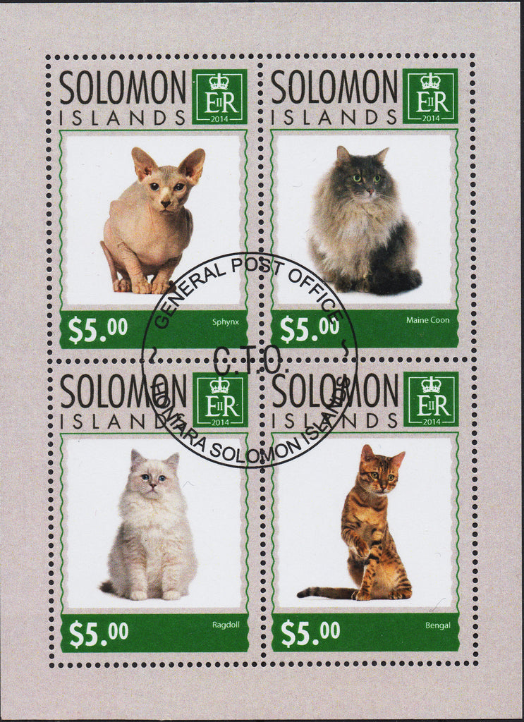Solomon Island Cats Animals Souvenir Sheet of 4 Domestic Cats
