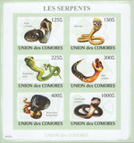Snakes, Reptiles, Animals, Nature, Imperforate souvenir sheet of 6 stamps MNH
