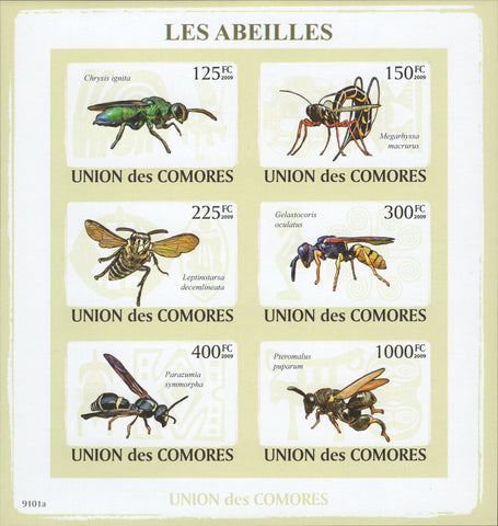 Bees, Insects, Nature, Imperforate Souvenir Sheet of 6 stamps, Mint NH
