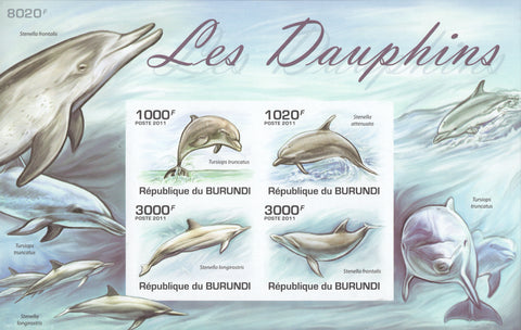 Dolphins Ocean Waves Imperforated Souvenir Sheet of 4 Stamps MNH