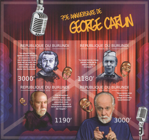 George Carlin Comedy Imperforated Sov. Sheet of 4 Stamps MNH