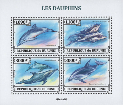 Dolphins Ocean Marine Fauna Souvenir Sheet of 4 Stamps MNH