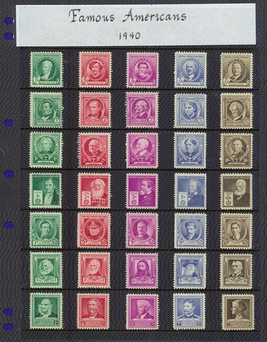 USA Stamps, 1940 Famous American Series Complete Set of 35 Stamps