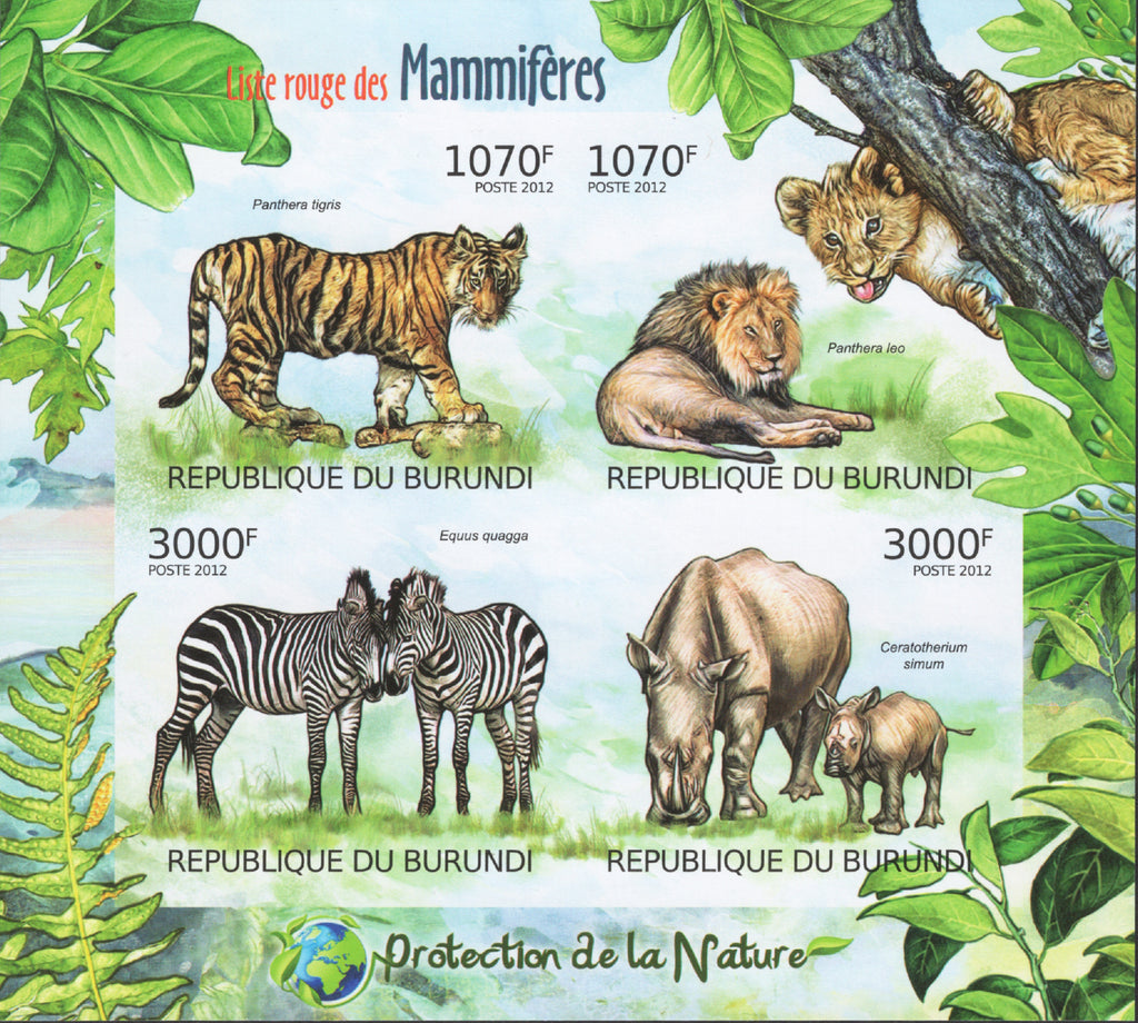 Nature Protection Mammals Lion Imperforated Sov. Sheet of 4 Stamps MNH