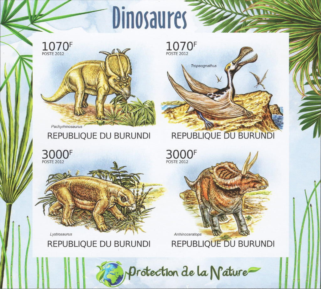 Nature Protection Dinosaurs Imperforated Sov. Sheet of 4 Stamps MNH