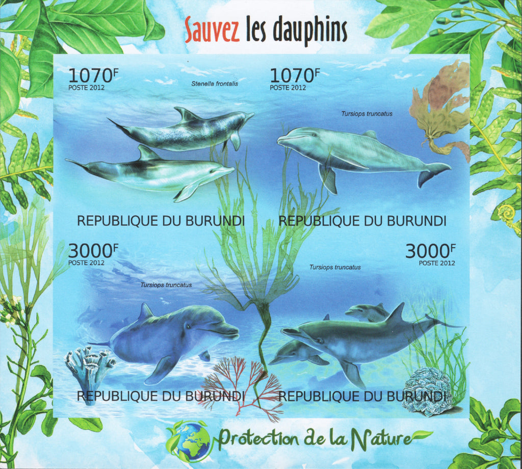 Nature Protection Save Dolphins Imperforated Sov. Sheet of 4 Stamps MNH