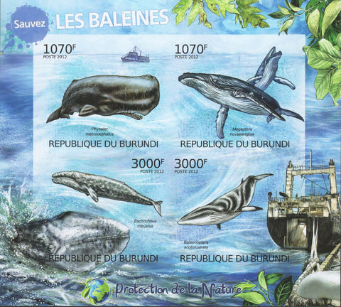 Nature Protection Whales Imperforated Sov. Sheet of 4 Stamps MNH