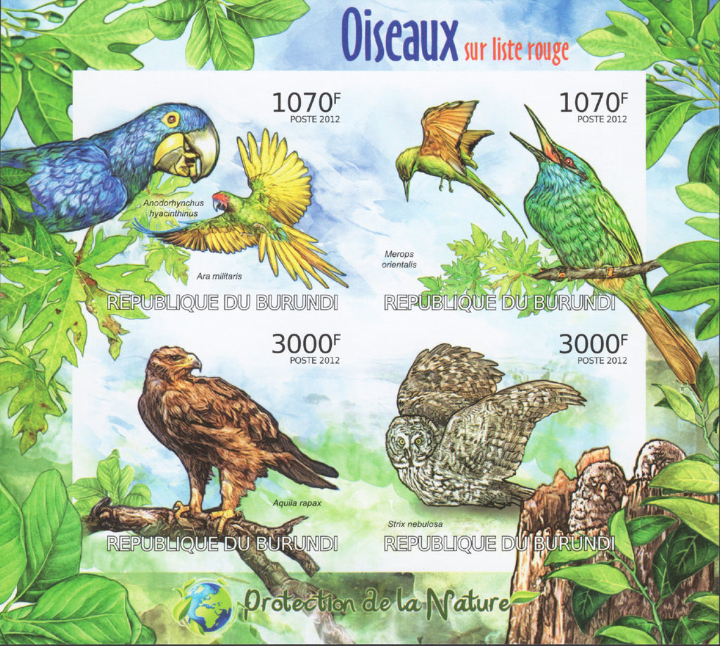 Nature Protection Birds Parrot Imperforated Sov. Sheet of 4 Stamps MNH