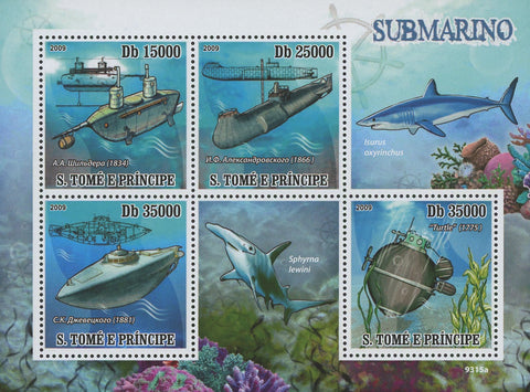 Submarines Souvenir Sheet of 4 Stamps Mint NH