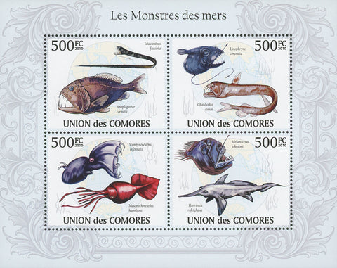 Sea Monsters Souvenir Sheet of 4 Stamps Mint NH