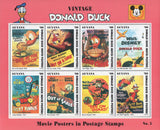 Guyana Donald Duck Vintage Movie Posters Sov. Sheet of 8 Stamps MNH