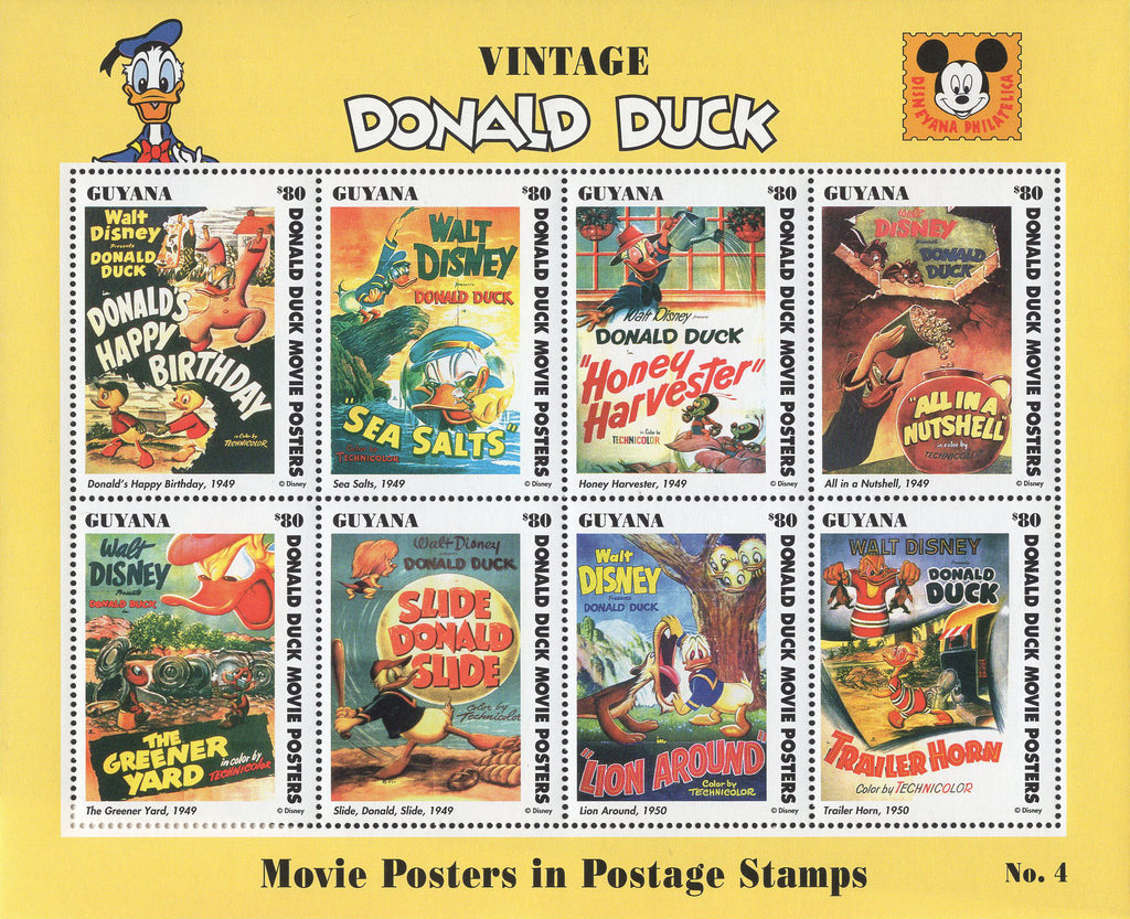 Guyana Disney Donald Movie Posters Souvenir Sheet of 8 Stamps Mint NH
