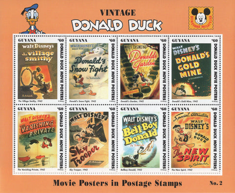 Guyana Disney Vintage Donald Duck Souvenir Sheet of 8 Stamps Mint NH