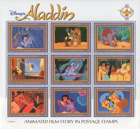 Aladdin Stamp Film Carpet Disney Souvenir Sheet of 9 Stamps Mint NH