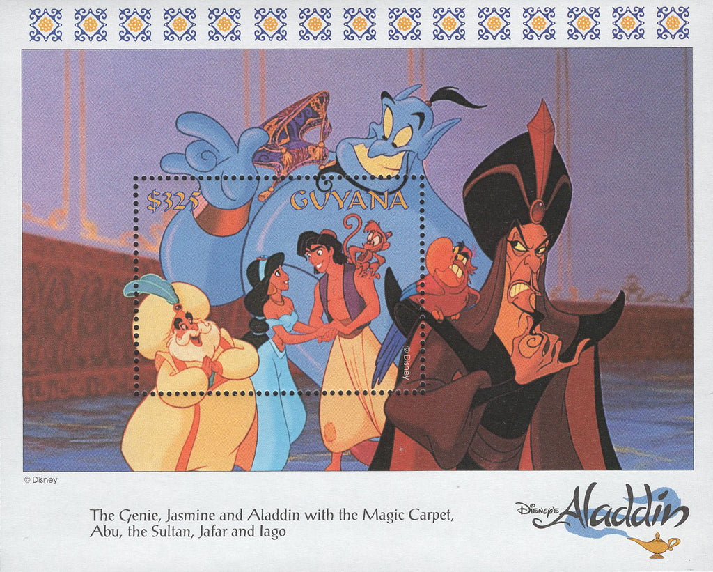 Guyana Aladdin Jasmine Genie Disney Souvenir Sheet Mint NH