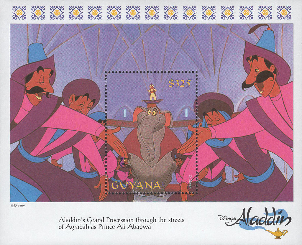 Guyana Aladdin's Procession Elephant Disney Souvenir Sheet Mint NH