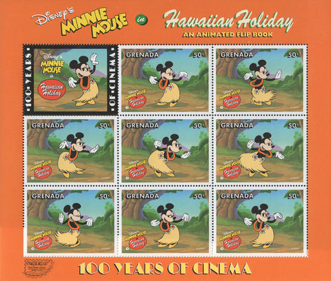 Grenada Disney Minnie Mouse Hawaiian Holiday Souvenir Sheet of 8 Stamps MNH