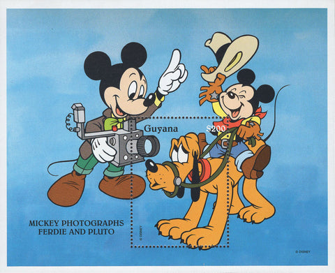 Guyana Mickey Photographs Ferdie and Pluto Disney Souvenir Sheet MNH
