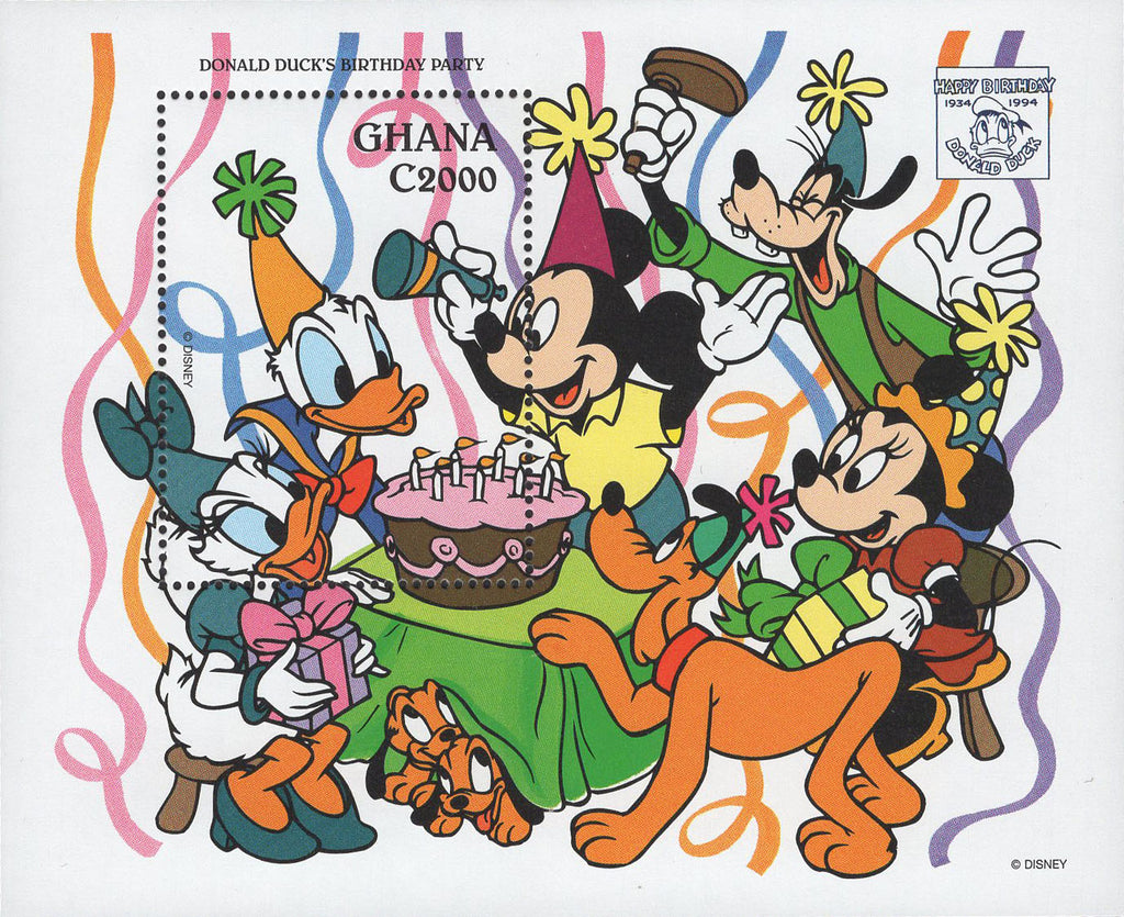 Ghana Donald's Duck Birthday Party Disney Souvenir Sheet MNH