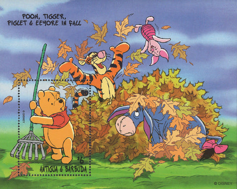Disney Stamp Pooh Tigger Piglet Eeyore In Fall Souvenir Sheet Mint NH