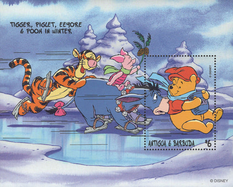 Disney Stamp Tigger Piglet Eeyore & Pooh in Winter Souvenir Sheet MNH