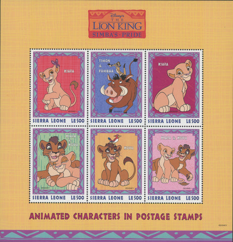 Disney Stamp Lion King Simba's Pride Kiara Kovu Timon Pumbaa Souv. of 6 MNH