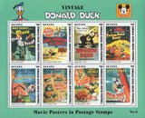 Guyana Vintage Donald Duck Movie Posters Sov. Sheet of 8 Stamps MNH