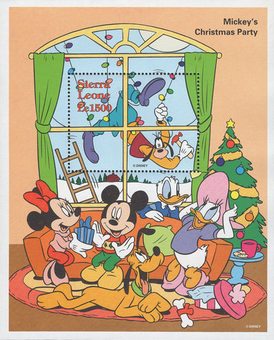 Disney Stamp Mickey Mouse Christmas Party Souv. Sheet MNH