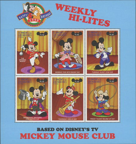 Disney Mickey Mouse Club Souv. Sheet of 6 Stamps MNH