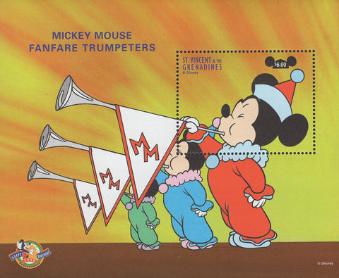 Disney Stamp Mickey Mouse Trumpet Flag Souvenir Sheet MNH