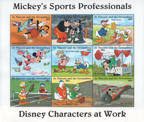 St. Vincent Disney Mickey's Sports Pro. Football Tennis Basketball Suv. of 8 MNH