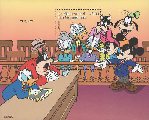 Disney Stamp The Jury Mickey Minnie Donald Goofy S/S MNH