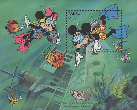 Palau Disney Minnie and Mickey explore an underwater shipwreck Souv. MNH