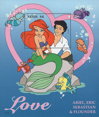 Disney Little Mermaid LOVE Ariel Eric Sebastian & Flounder Souv. MNH Mint