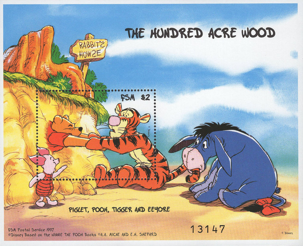 Disney Stamp The Hundred Acre Wood Piglet Pooh Tigger Eeyore Souv. MNH