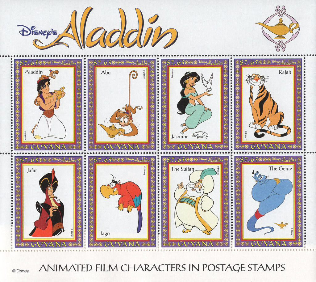 Guyana Aladdin Film Disney Souvenir Sheet of 8 Stamps Mint NH