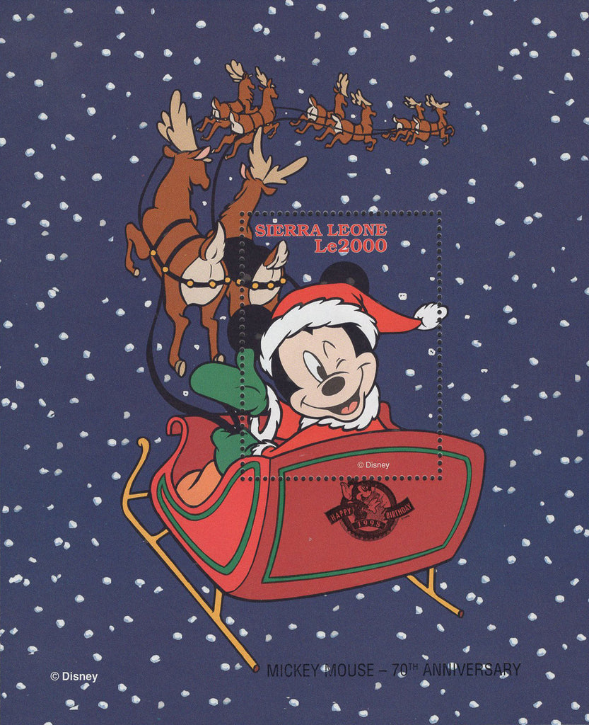 Sierra Leone Mickey Mouse Christmas Sled Snow Souvenir Sheet Mint NH