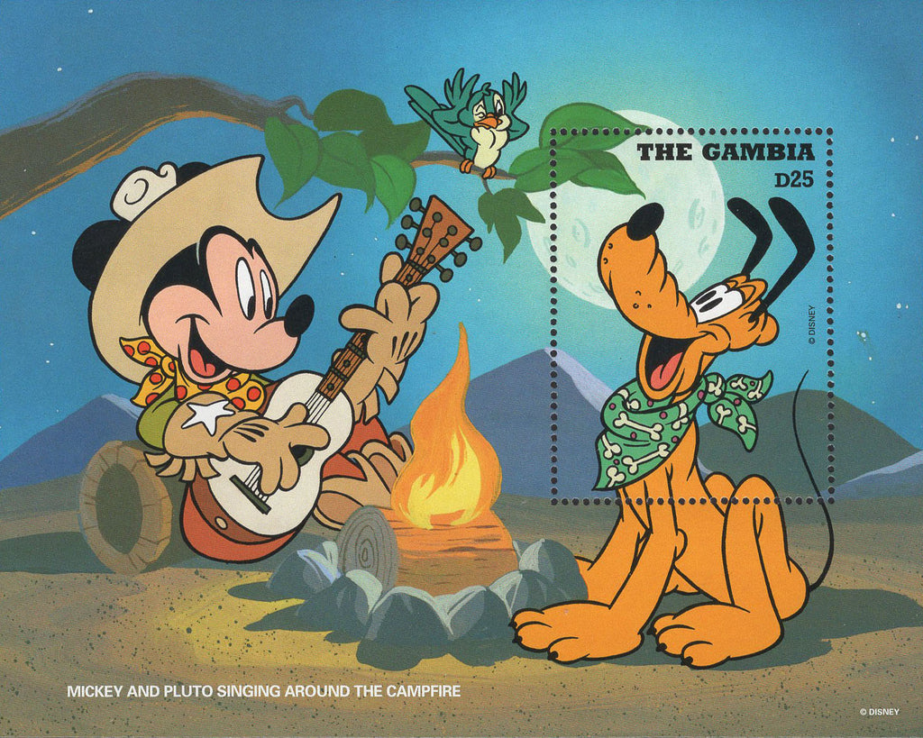 Mickey Pluto Singing Around The Campfire Moon Sov. Sheet MNH