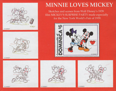 Dominica Minnie Loves Mickey Sketches Souvenir Sheet Mint NH